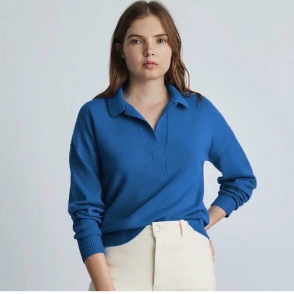 Everlane Blue Polo Collared Cashmere Sweater